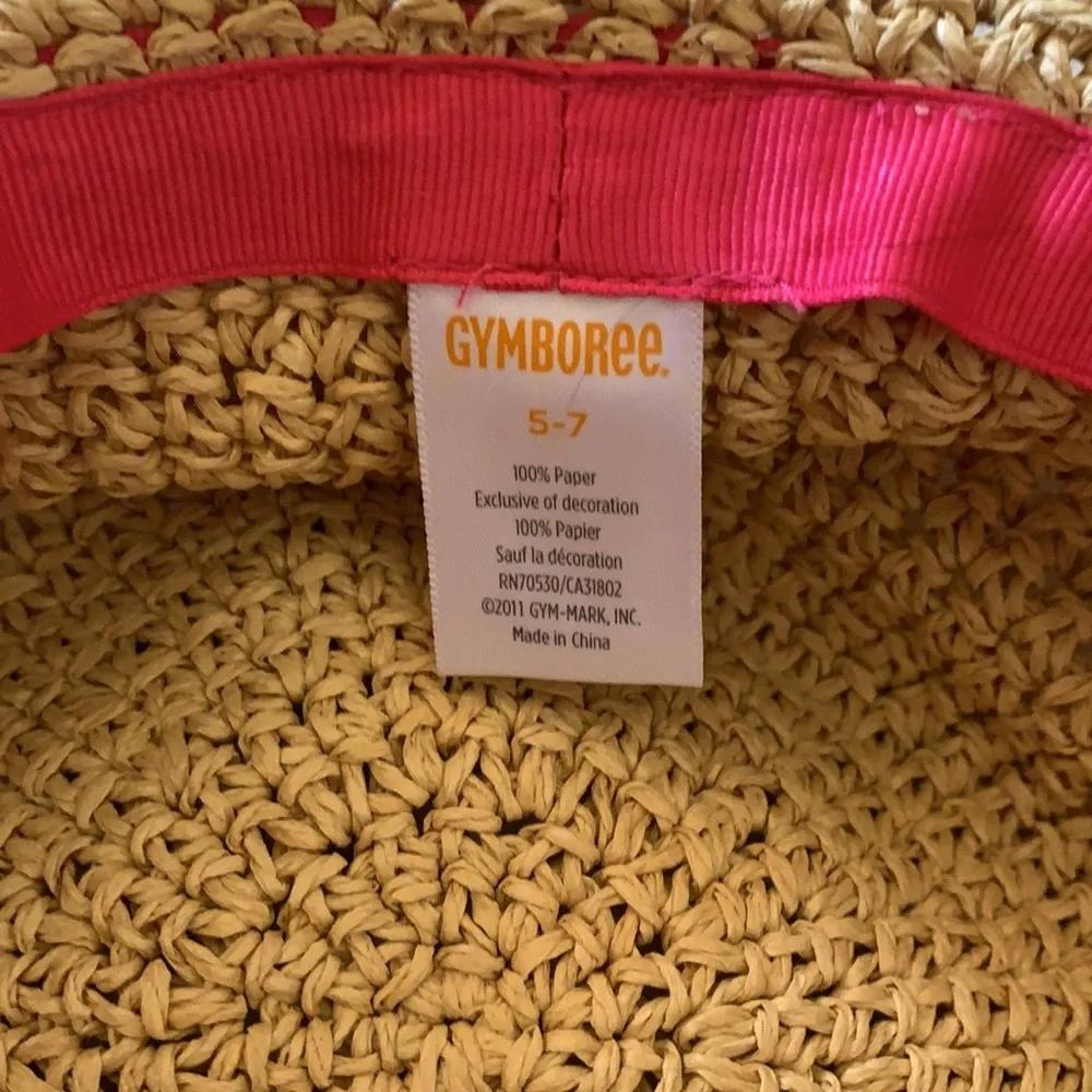 Gymboree Girls Straw Sun Hat Pink Flower Ribbon Beach Hat Size 5-7